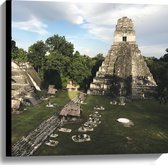 WallClassics - Canvas  - Piramide van de Grote Jaguar - Guatemala  - 60x60 cm Foto op Canvas Schilderij (Wanddecoratie op Canvas)