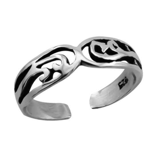 Zilveren teenring vrouw | Zilveren ring, opengewerkte delen