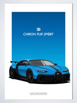 Bugatti Chiron Pur Sport Blauw - Autoposter | Kinderkamer | Slaapkamer | Kantoor