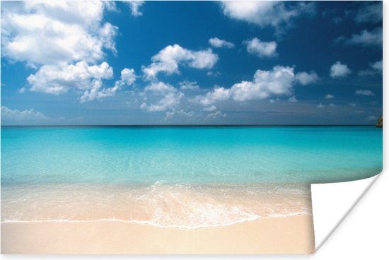 Tropische zee en strand Poster 180x120 cm - Foto print op Poster (wanddecoratie woonkamer / slaapkamer) / Zon Poster XXL / Groot formaat!