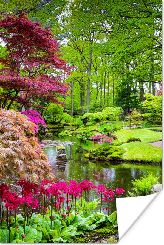 Poster Bomen - bloemen - Japans - Natuur - Water - 80x120 cm