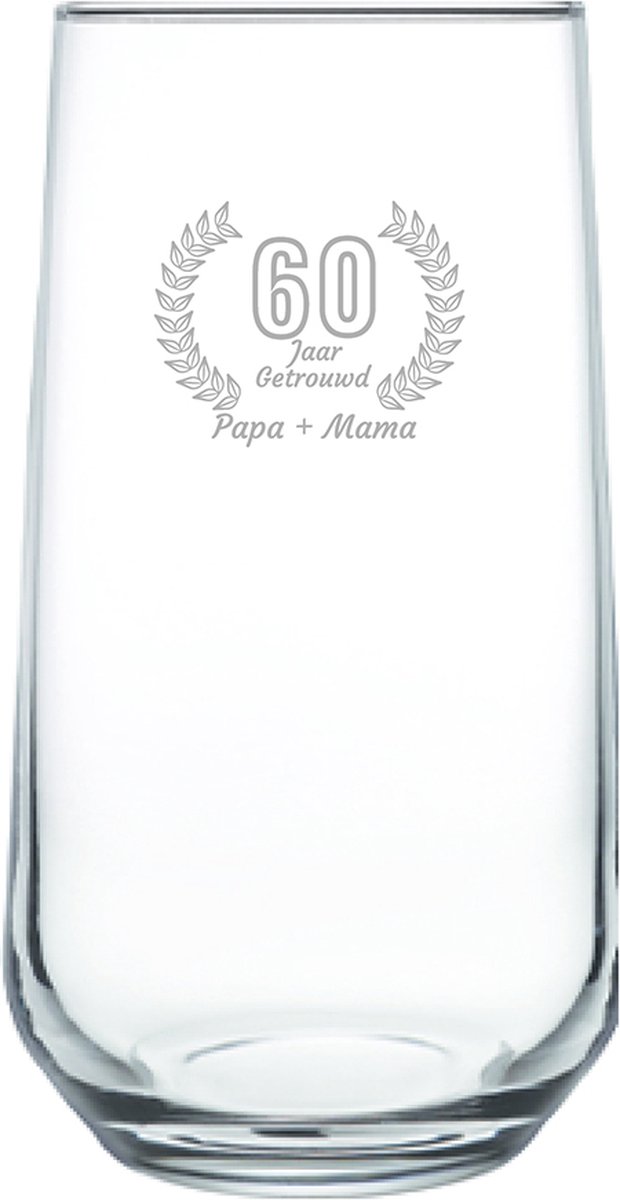 Gegraveerde Drinkglas 47cl Papa + mama 60 jaar getrouwd