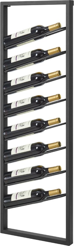 IN.HOMEXL Brickk Hangend Wijnrek - Industrieel Flessenrek - Minimalistisch - Zwart - Metaal - voor 8 Wijnflessen - 40 x 7 x 120 cm