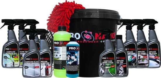ProNano | Pro Nano CampCare Bucket Deal Pro - Was emmer - Pakket Deal - Shampoo - Wax - Velgenreiniger - Insecten verwijderaar - Banden Zwart - Interieur Pakket - Ultieme Wax - Zwarte Strepen verwijderaar - Hars verwijderaar  | Pro Nano