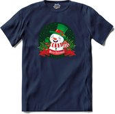 Merry Christmas Sneeuwpop - T-Shirt - Meisjes - Navy Blue - Maat 12 jaar