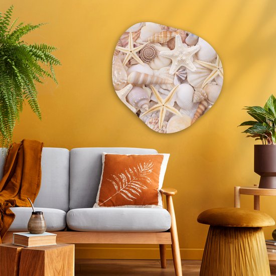 Décoration murale bio - Décoration murale en plastique - Tableau bio - Étoile de mer - Coquillages - Plage - Été - 60x60 cm - Forme miroir bio sur plastique