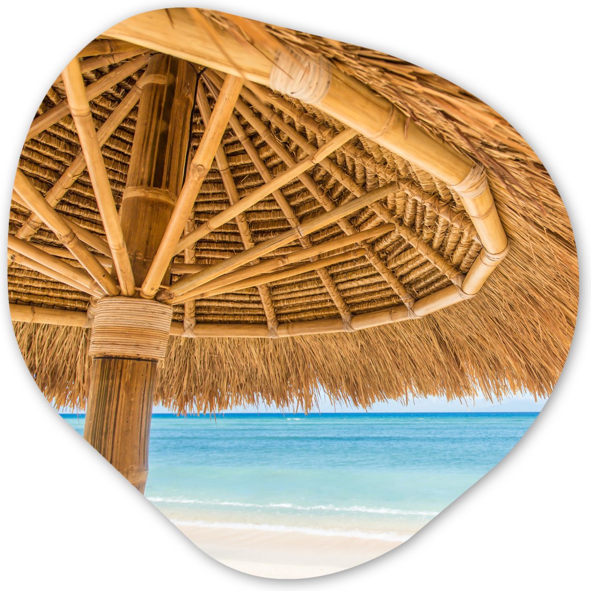 Organische wanddecoratie 90x90 cm - Organisch schilderij Parasol - Strand - Zee - Tropisch