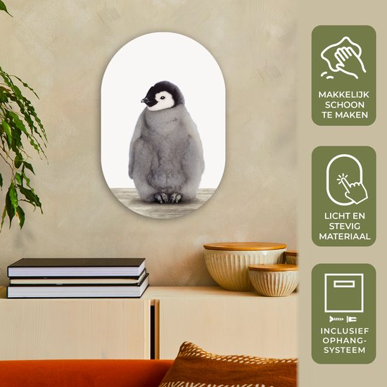 Ovale Mural - Ovale Mural - Décoration murale Plastique - Peinture Ovale - Enfants - Pingouin - Grijs - Animaux - Filles - Garçons - 40x60 cm - Forme miroir ovale sur plastique