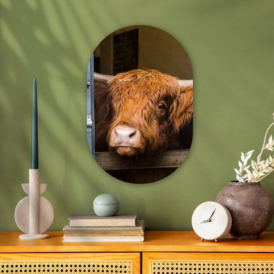 Miroir ovale - Décoration murale en plastique - Tableau ovale - Highlander écossais - Ferme - Grange - 40x60 cm - Forme de miroir ovale sur plastique