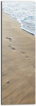 WallClassics - Dibond - Voetstapjes in het Zand op Strand - 20x60 cm Foto op Aluminium (Met Ophangsysteem)