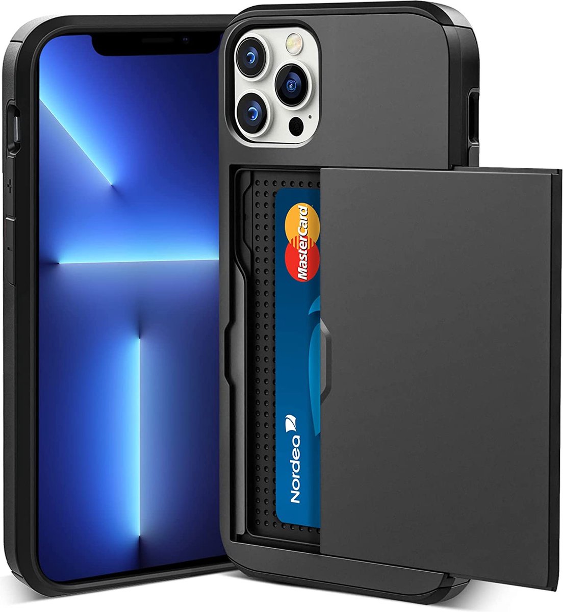 Backcover geschikt voor Apple iPhone 14 Pro Max - Zwart - Hard PC - Pasjeshouder