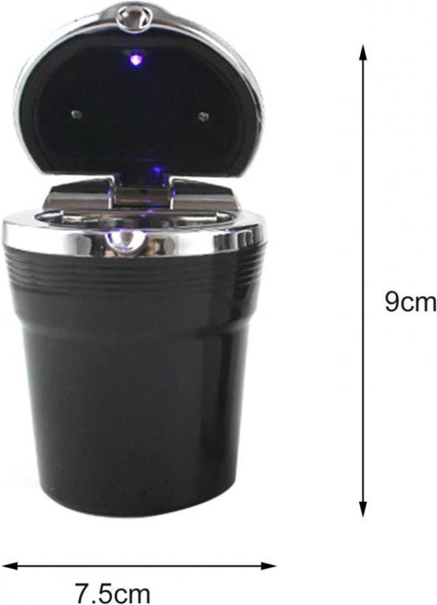 1x Auto asbak wit met LED verlichting en klepje 11 x 9 cm