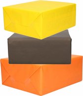 6x Rollen kraft inpakpapier oranje/geel/zwart 200 x 70 cm - cadeaupapier / kadopapier / boeken kaften