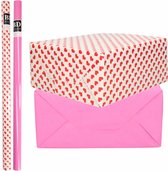 4x Rollen kraft inpakpapier liefde/rode hartjes pakket - roze 200 x 70 cm - cadeau/verzendpapier