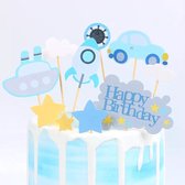 Voertuigen Taart Versiering - Happy Birthday Taart Topper - Taarttoppers - Auto Taart Decoratie - Raket - Boot -Taart Decoratie - Blauw - Verjaardag Jongen - Ster - Wolken - Kinderfeestje