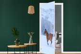 Deursticker Paarden - Sneeuw - Winter - 90x215 cm - Deurposter