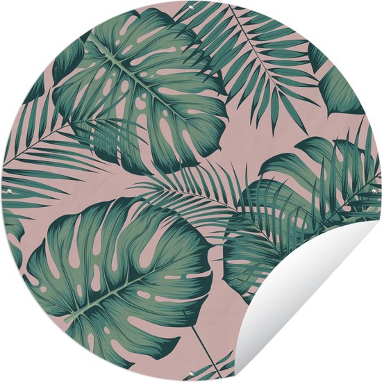 Garden Circle Feuilles - Rose - Motif - Filles - Enfants - Vert - Enfant - 120x120 cm - Affiche de Jardin Ronde - Extérieur - XXL