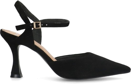 Manfield - Dames - Zwarte suède slingback hakken - Maat 39 | bol.com