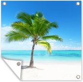 Tuin poster Palmboom - Strand - Zee - Zomer - 200x200 cm - Tuindoek - Buitenposter