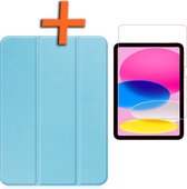 Hoes Geschikt voor iPad 2022 Hoes Tri-fold Tablet Hoesje Case Met Screenprotector - Hoesje Geschikt voor iPad 10 Hoesje Hardcover Bookcase - Lichtblauw