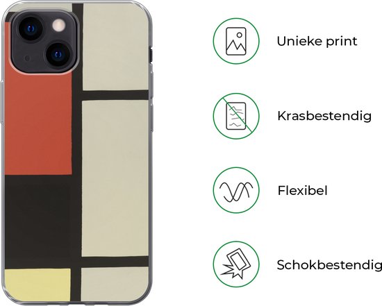 Coque iPhone 13 mini - Composition avec rouge, noir, bleu - Piet Mondrian - Siliconen