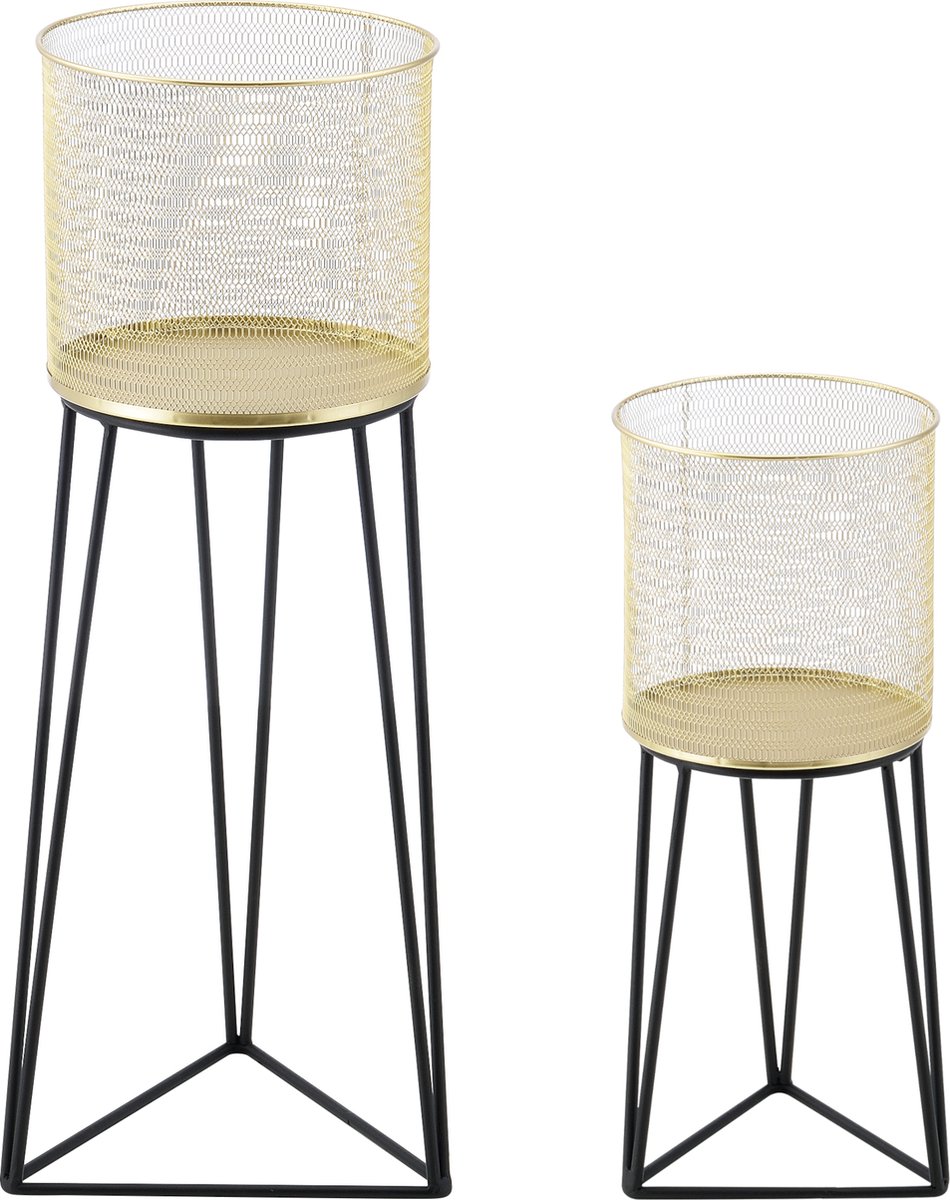 en.casa Bloempot op standaard Macon set van 2 zwart en goud Bloempot