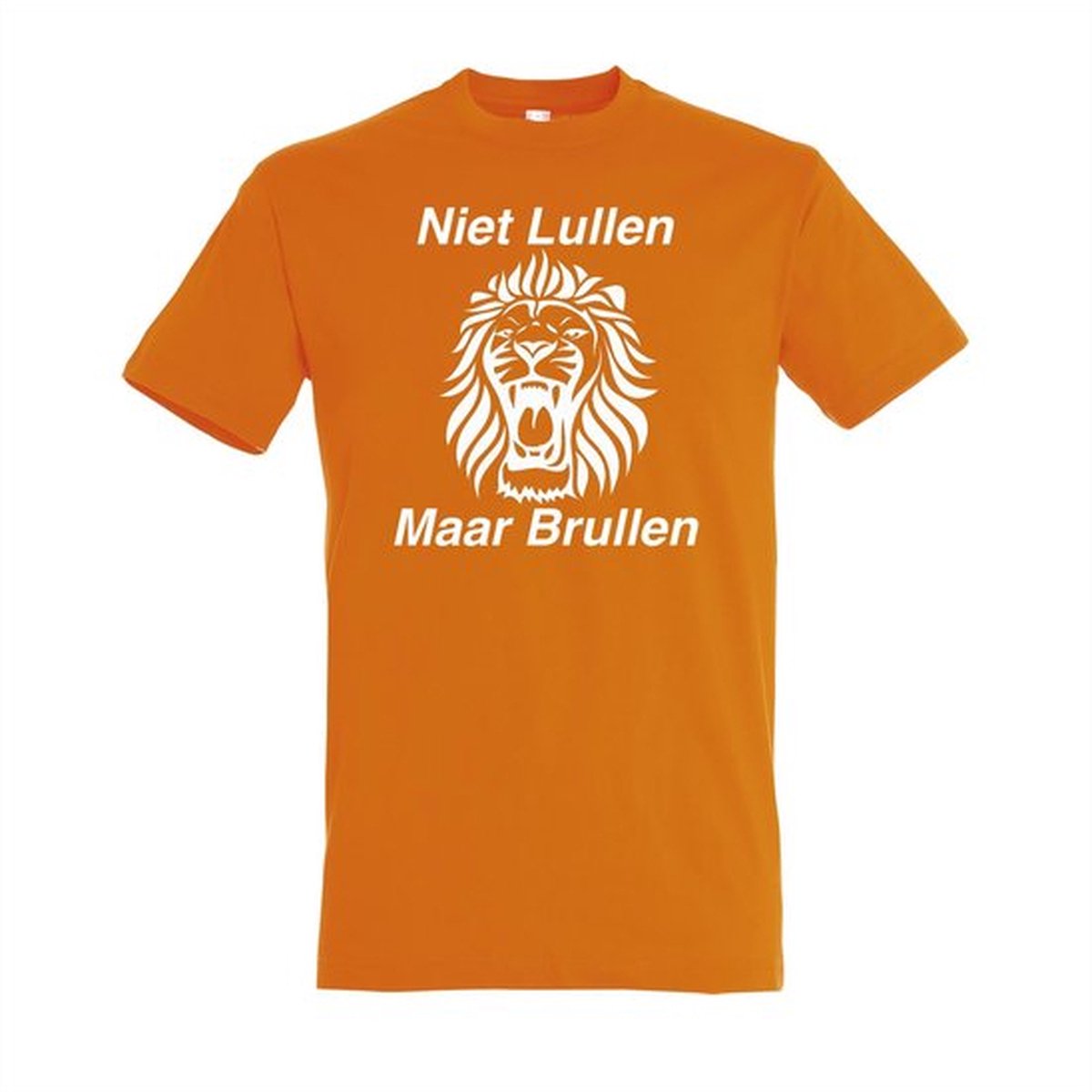 Oranje WK 2022 voetbal T-shirt met “ Niet Lullen Maar Brullen “ print Wit maat XS
