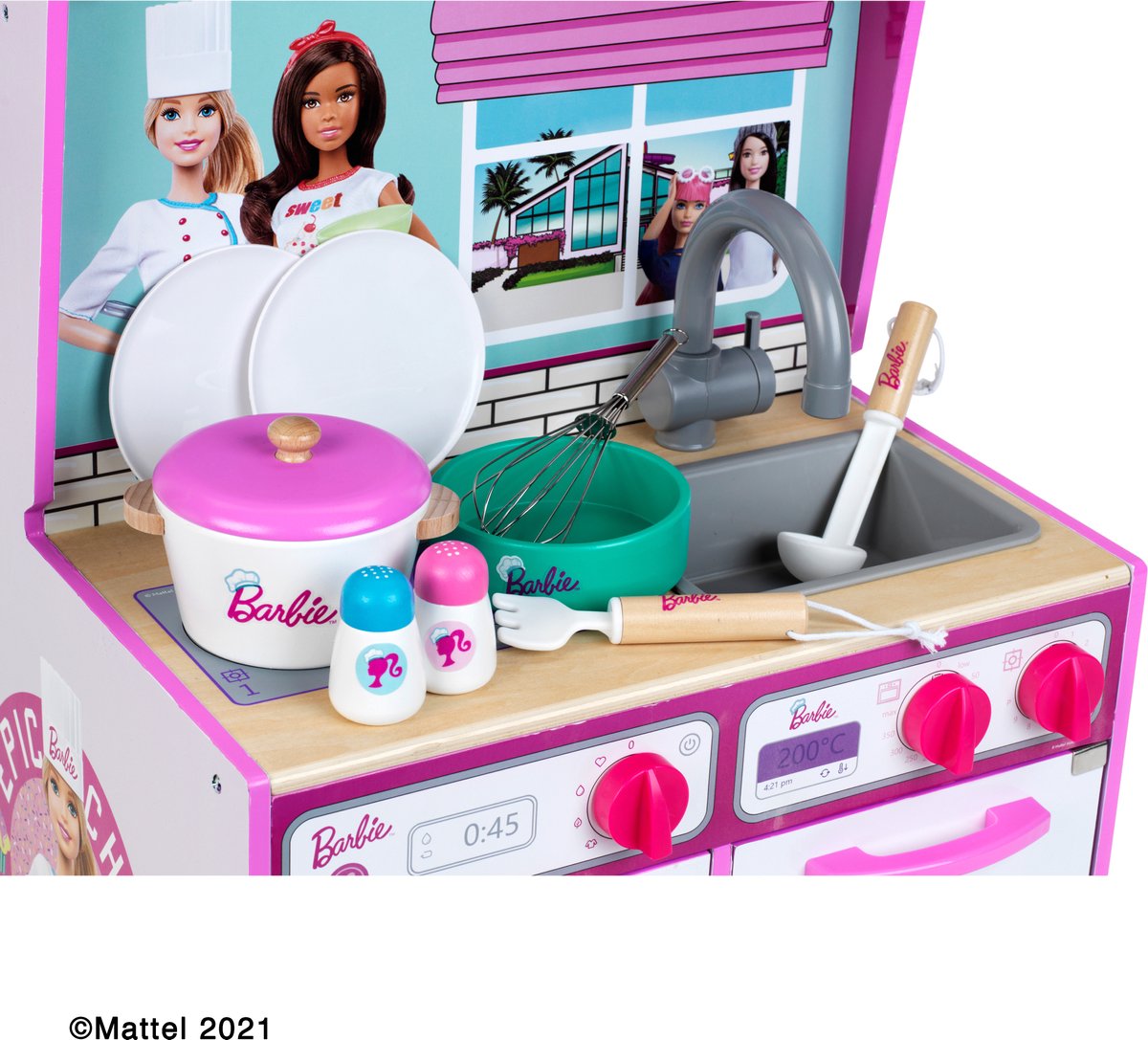 Barbie - Houten speelkeuken - Poppenhuis - fornuis - wasmachine - 45cm x  40cm x 85cm | bol.com