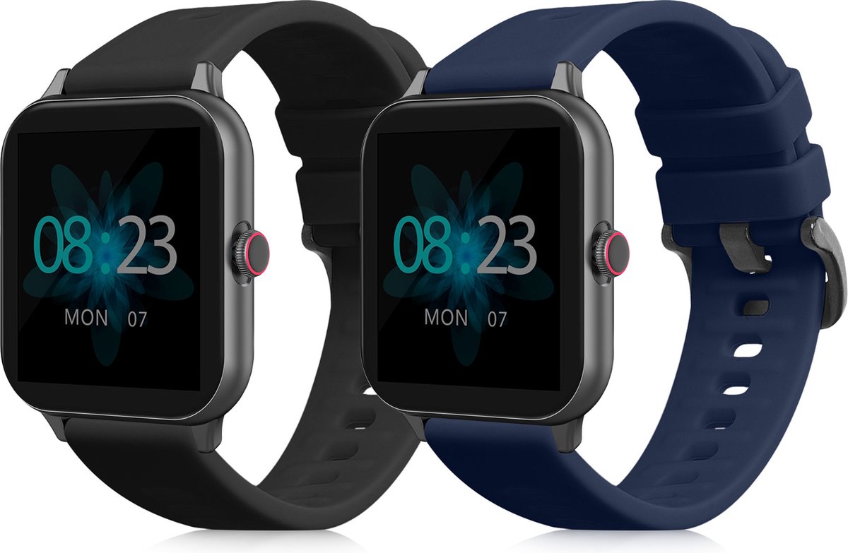 kwmobile 2x horlogebandjes geschikt voor Blackview R3 / R3 Pro bandje - Smartwatch bandjes van TPU - Activity tracker horloge band in zwart / donkerblauw