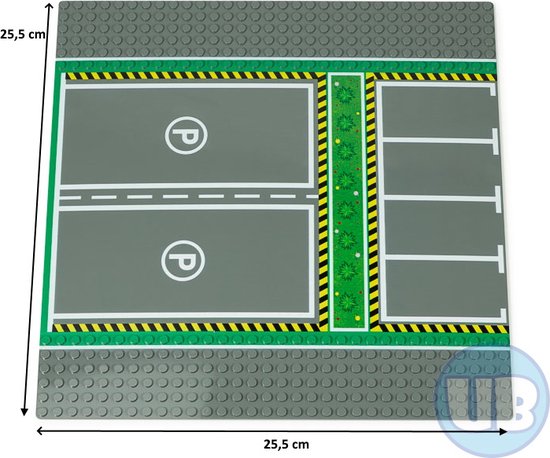 Uniblocks City wegenplaat Parkeerplaats - 25,5 x 25,5 cm | City wegplaat recht - bocht -Tsplitsing - kruising | combineer met Lego wegenplaten | grondplaten 32x32 noppen | afmeting25, 5 m x 25,5cm |wegen | auto's | Geschikt voor LEGO | wegplaat