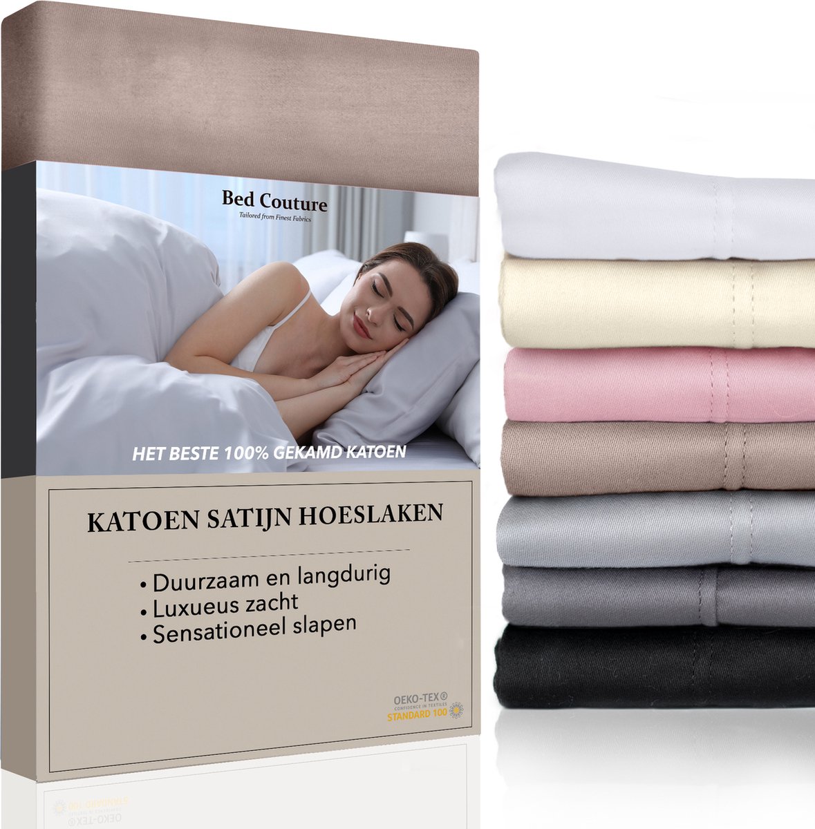 Bed Couture Satijnen Hoeslaken 100% Katoen Satijn - Nougat - 100x200cm - Hoekhoogte 32cm - Super Zacht - 5 Sterrenhotel Kwaliteit