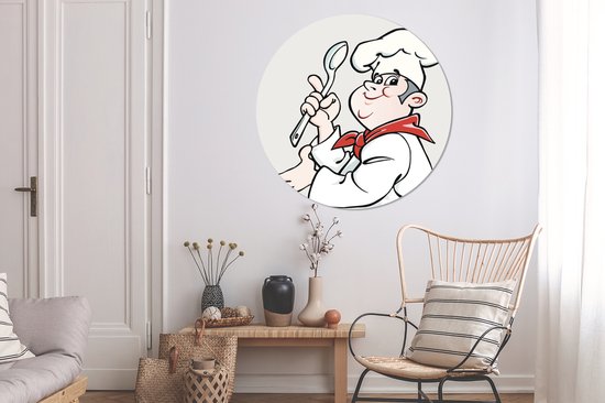 Une illustration d'un cuisinier avec une cuillère. Cercle mural aluminium ⌀ 140 cm