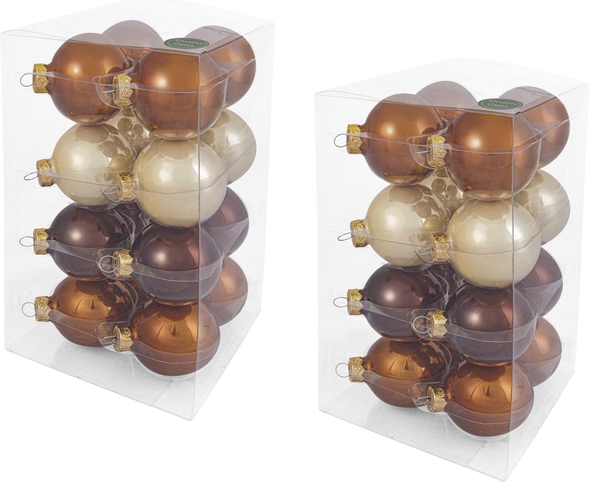 Decosy® Opal Kerstballen Glas 32 stuks - 60 mm - Bruin