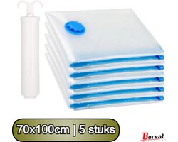 Borvat® | Vacuüm Opbergzak XL – Herbruikbaar – Reiszakken – Vacuumzakken Kleding – Vacuumzakken Dekbedden – Extra Sterk – 70 x 100 cm – 5 Stuks Incl Handpomp