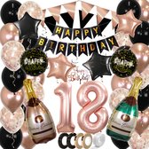 18 Jaar Feest Verjaardag Versiering Confetti Helium Ballonnen Slingers Happy Birthday Rose Goud & Zwart XL SET – 60 Stuks