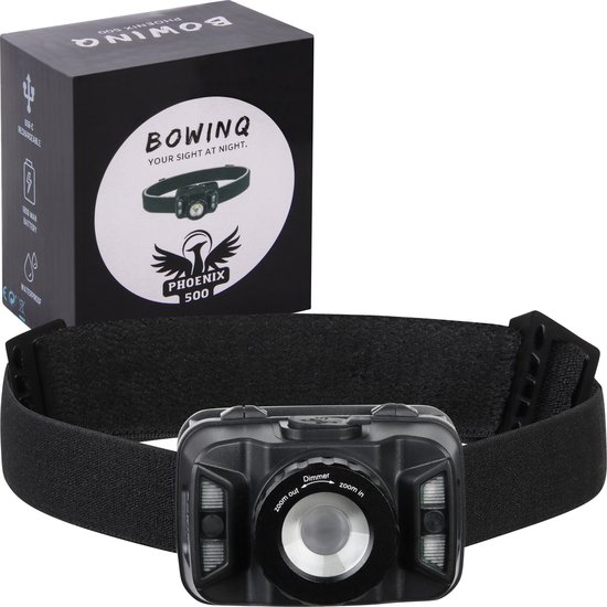 BOWINQ Phoenix 500 - Hoofdlamp - Oplaadbaar - LED - Zoomfunctie - Bewegingssensor