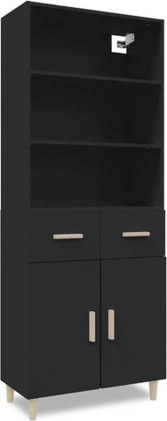 vidaXL Hoge kast 70x31x115 cm bewerkt hout zwart - Grote Kadoshop
