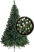 Bellatio Decorations kerstboom H150 cm - met kerstballen salie groen