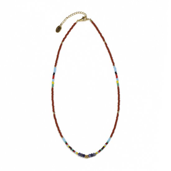 CO88 Collection 8CN-26337 Collier de perles avec Perles Miyuki - Rouge Foncé et Multi Couleurs - 40+5cm - Fermoir Or