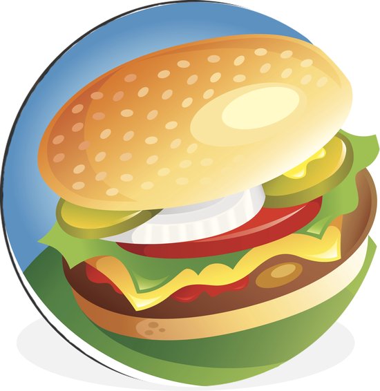 WallCircle - Wandcirkel - Muurcirkel - Een illustratie van een volledige hamburger - Aluminium - Dibond - ⌀ 90 cm - Binnen en Buiten