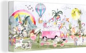 Canvas - Kinderkamer - Unicorn - Eenhoorn - Roze - Auto - Ballon - Canvas schilderij - Canvasdoek - 40x20 cm