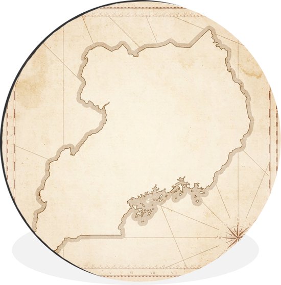 WallCircle - Wandcirkel - Muurcirkel - Illustratie van Oeganda op een antieke kaart - Aluminium - Dibond - ⌀ 60 cm - Binnen en Buiten