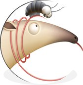 WallCircle - Wandcirkel - Muurcirkel - Een illustratie van de kop van een miereneter met een mier - Aluminium - Dibond - ⌀ 120 cm - Binnen en Buiten XXL