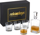 Relaxdays whiskeyset 5-delig - karaf en 4 glazen - dikke bodem - whiskey glazen cadeauset