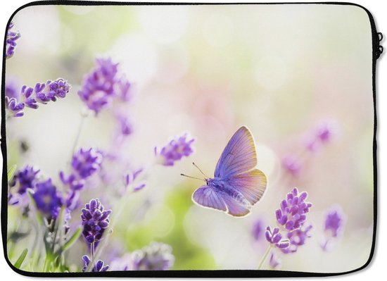 Housse pour ordinateur portable 13 pouces - Lavande - Papillon - Fleurs - Housse pour ordinateur portable - Taille intérieure 32x22,5 cm