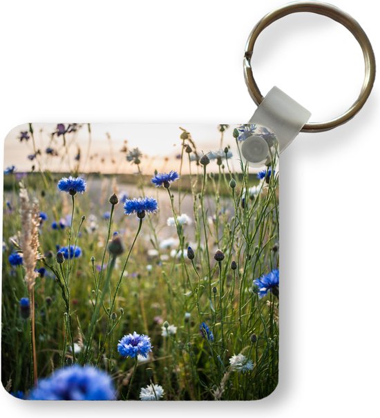 Sleutelhanger - Uitdeelcadeautjes - Bloemen - Zomer - Korenbloem - Blauw - Zon - Wolken - Plastic