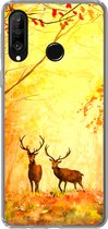 Geschikt voor Huawei P30 Lite hoesje - Natuur - Olieverf - Hert - Dieren - Herfst - Oranje - Siliconen Telefoonhoesje