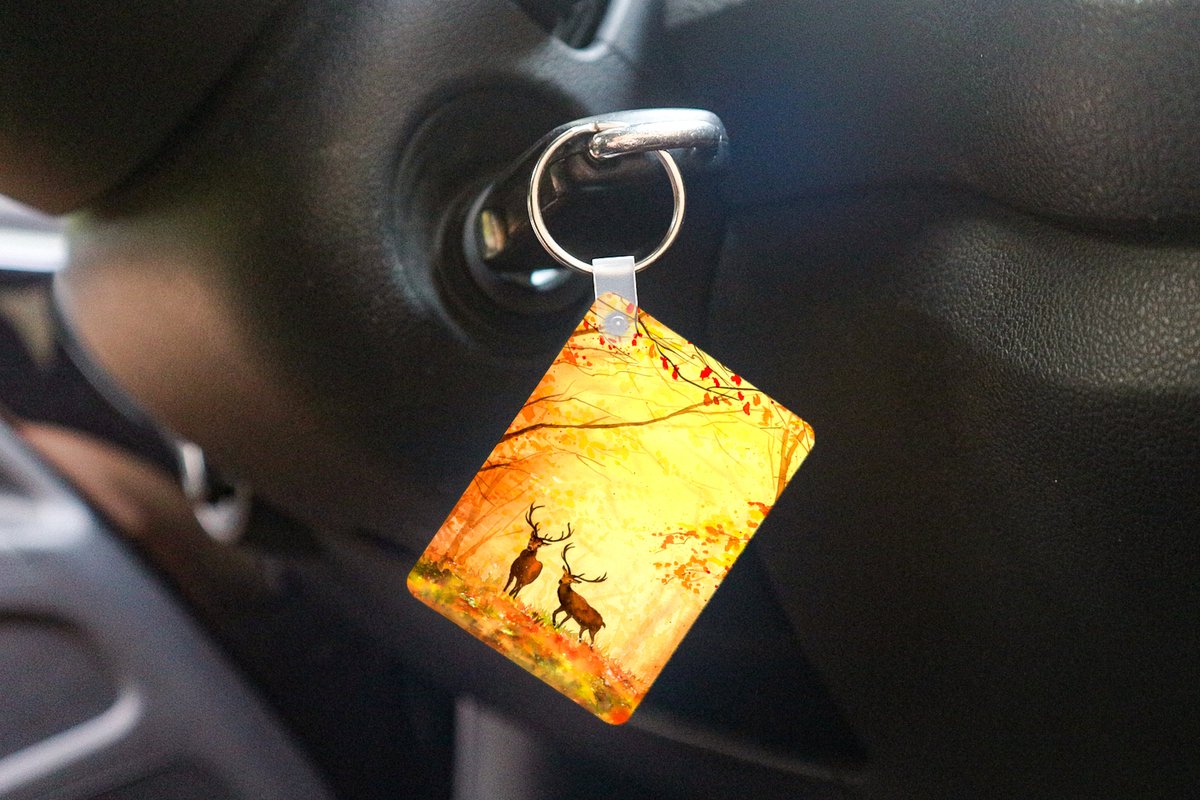 Sleutelhanger - Natuur - Olieverf - Hert - Dieren - Herfst - Oranje - Uitdeelcadeautjes - Plastic