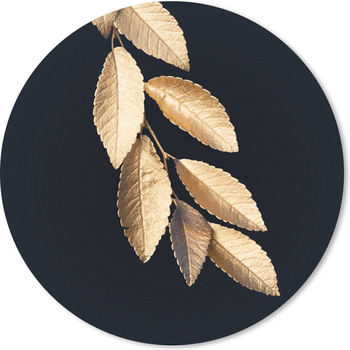 Muismat rond 40x40 cm - Mousepad Bladeren - Zwart - Goud - Luxe - Planten - Ronde muismatten