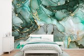 Behang - Fotobehang Goud - Marmer - Groen - Luxe - Marmerlook - Grijs - Breedte 330 cm x hoogte 220 cm